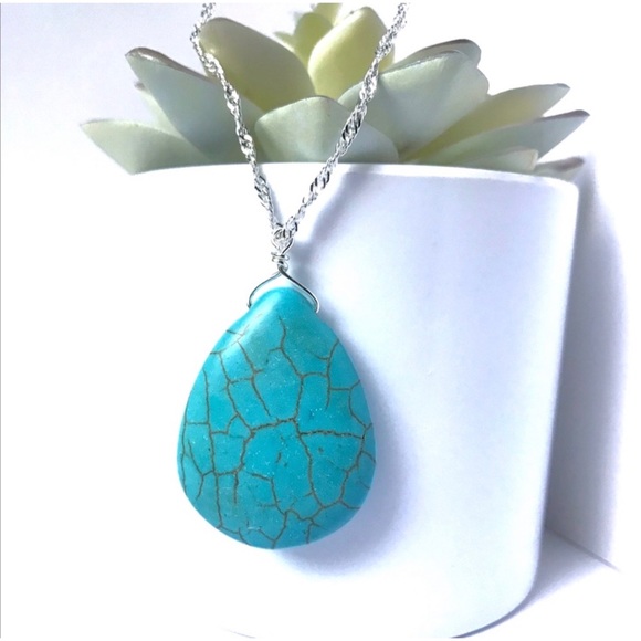 2 LEFT! Turquoise Simulated Stone Long Women Boho Summer Fall Necklace - Picture 2 of 3